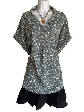 Timeson Plus 2X Green Floral Tunic Blouse Boho Cottagecore Granola Girl Whimsi
